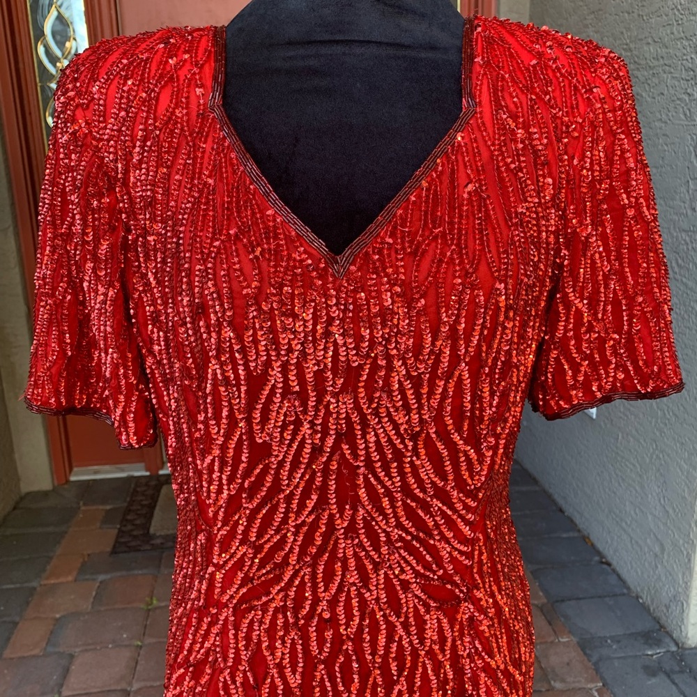 Vintage Stenay Old Hollywood Glam Red Beaded and Sequined Dress